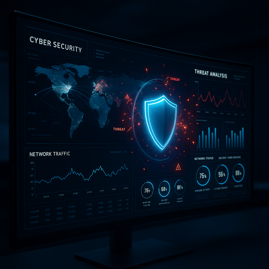 Mockup of a cybersecurity monitoring dashboard