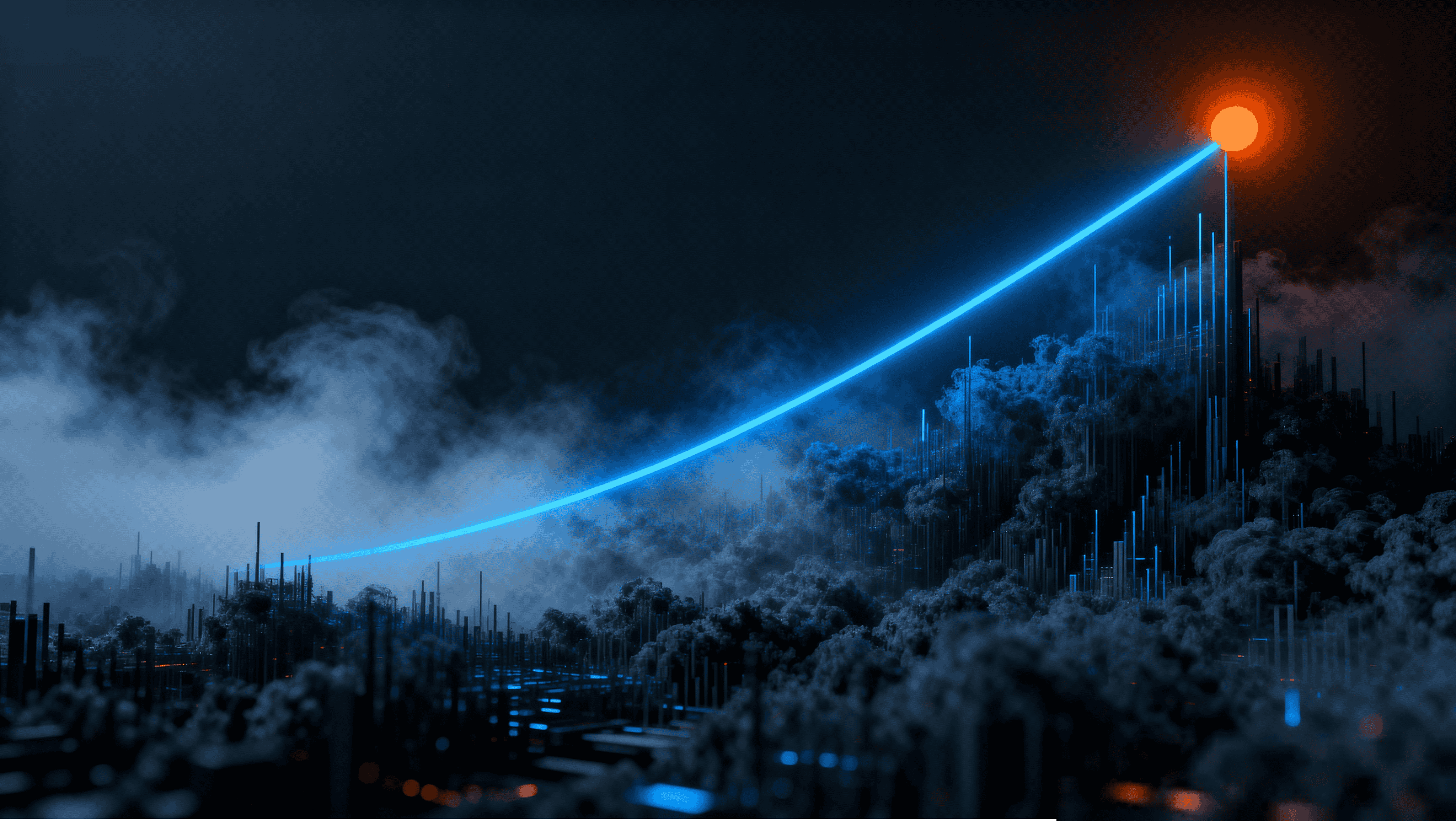 Dynamic animation of data points and graphs trending upwards