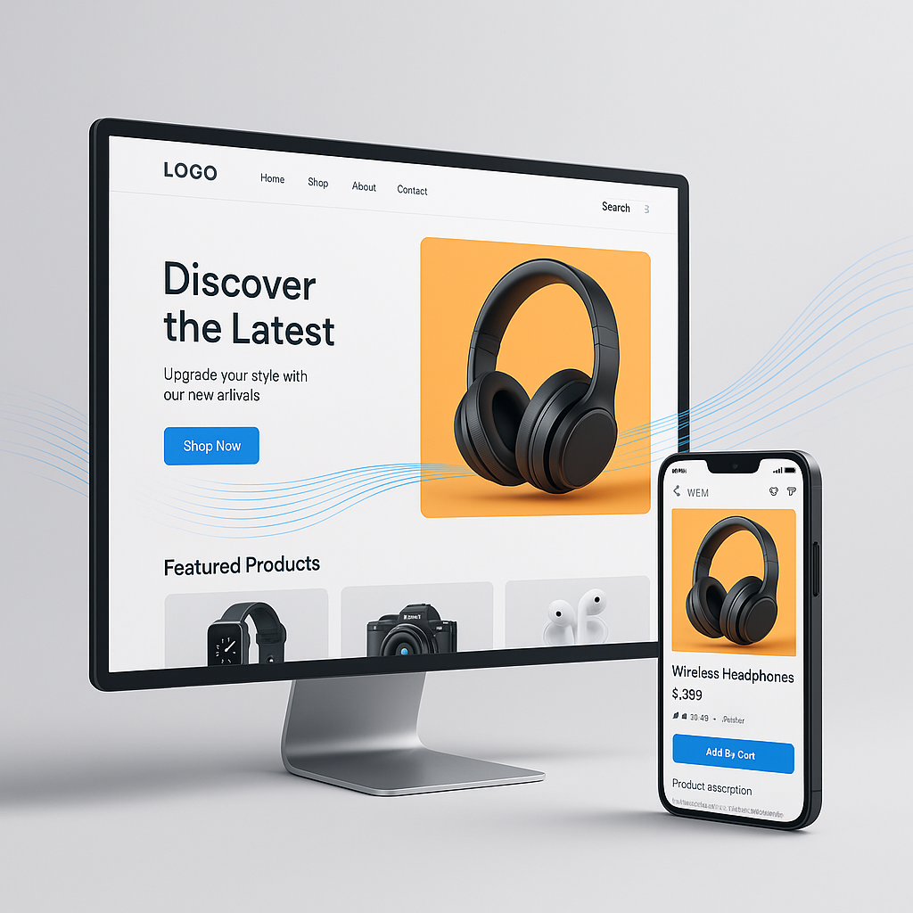 Mockup of a sleek e-commerce website on desktop and mobile